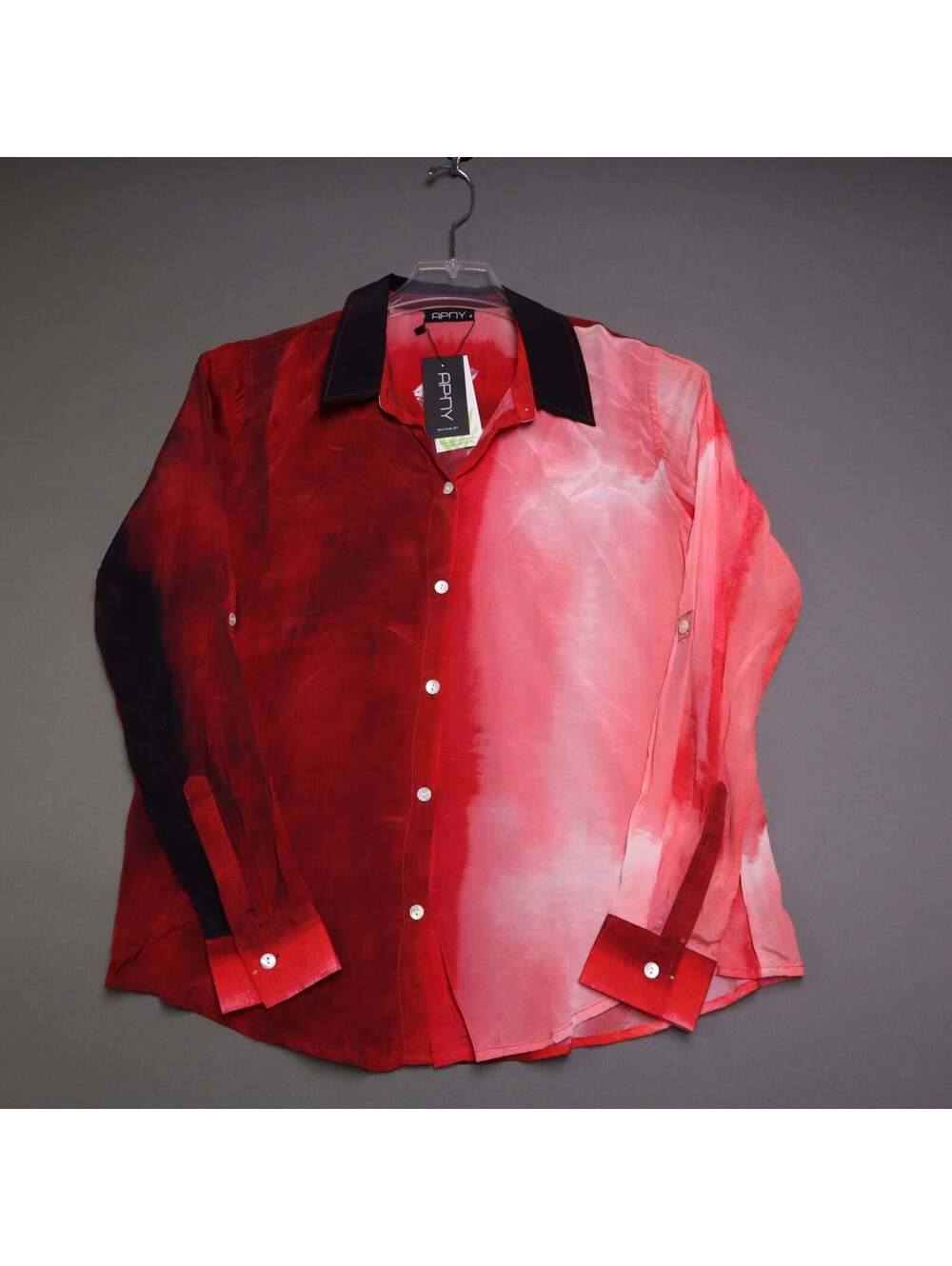 APNY Womens Small Silk Tie Dye Button Up Shirt Red Pink color Long Sleeve NWT‎
